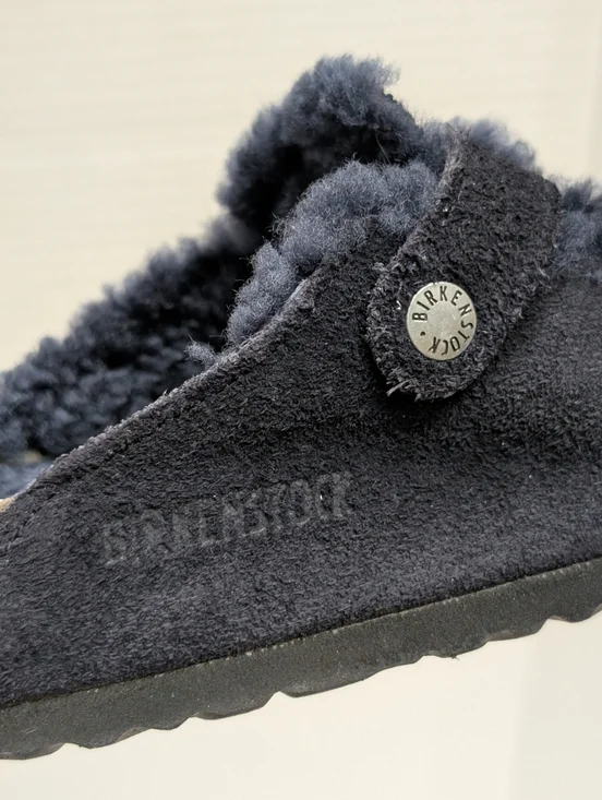 Birkenstock 38 Shearling Boston Clogs Navy Blue Suede Women's 7, Men's 5 - Picture 8 of 10